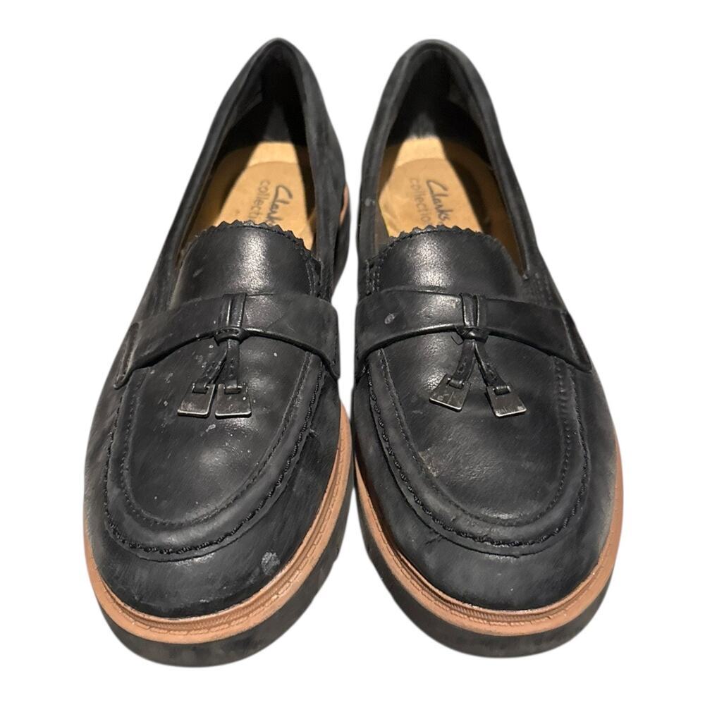 Clarks Westlynn Bella Loafers Women's 8.5 M Black Leather Comfort Slip On Lug - Picture 4 of 9